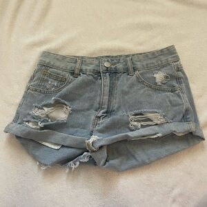 SHEIN Blue Denim Jeans with Distressed Details and Straight Fit